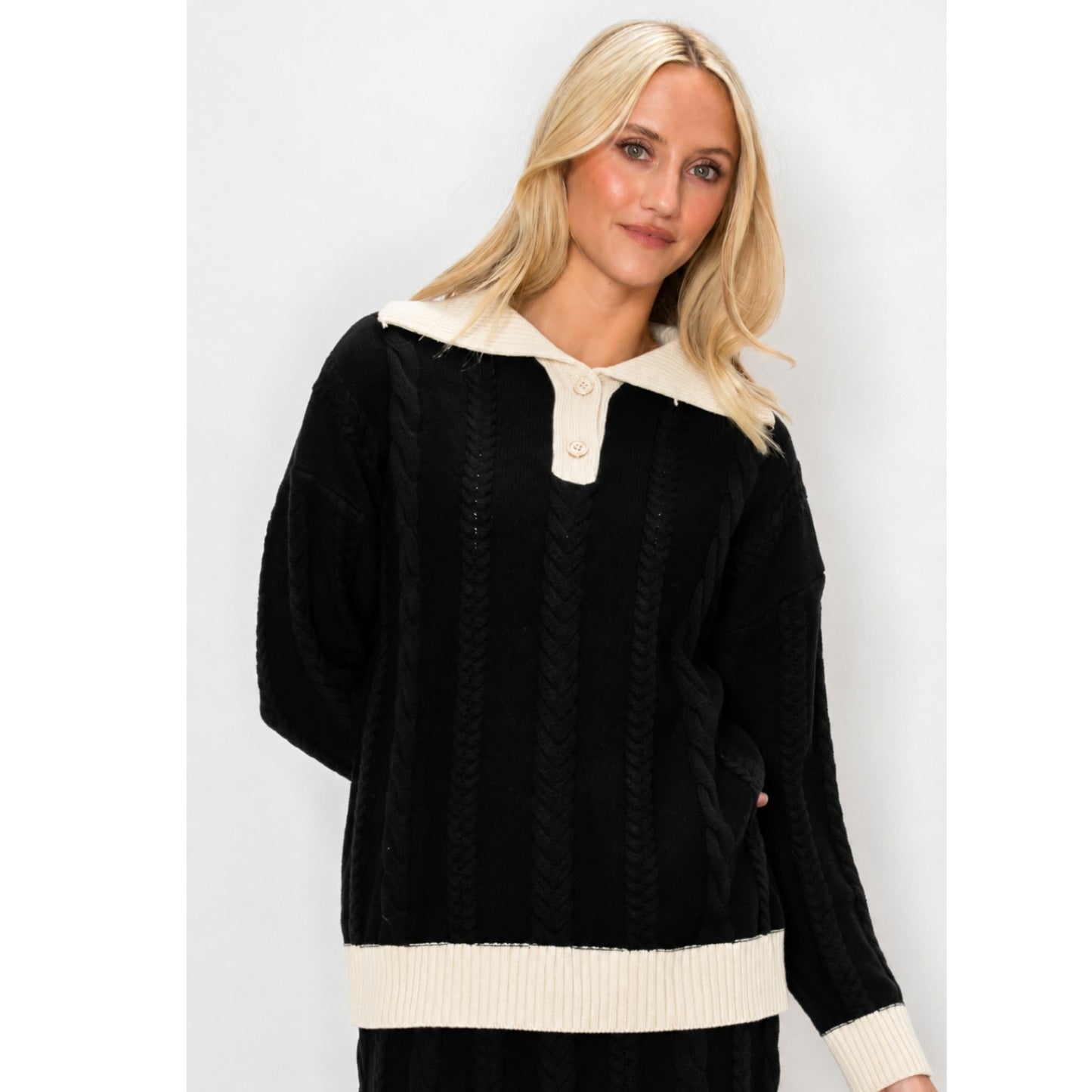 Black Cozy Collar Yal Sweater