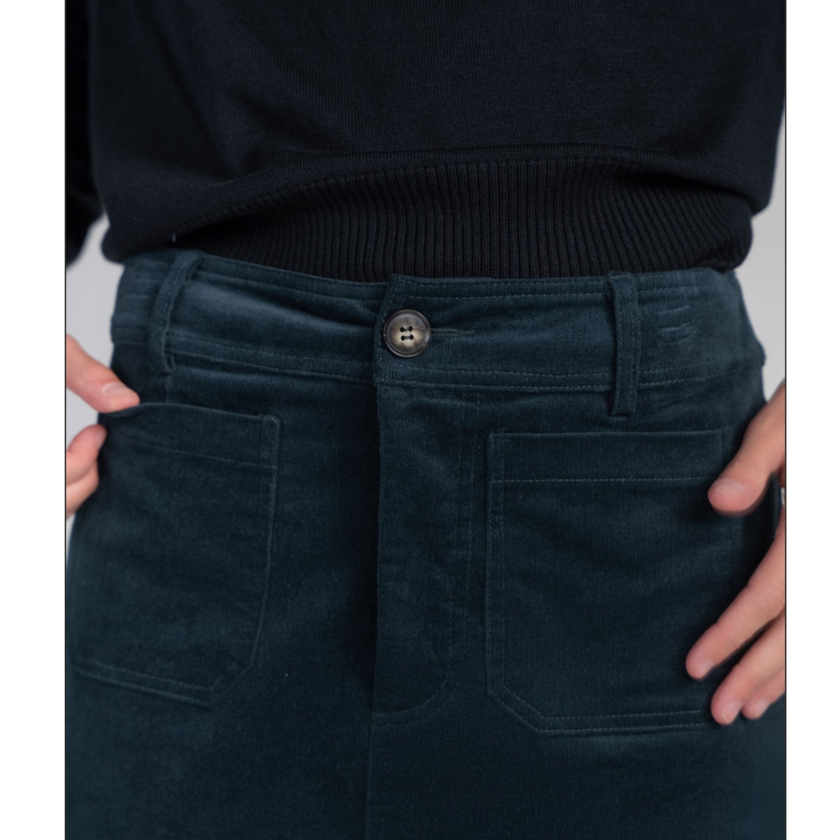 Pocket Midi Skirt Teal Corduroy Adina LV