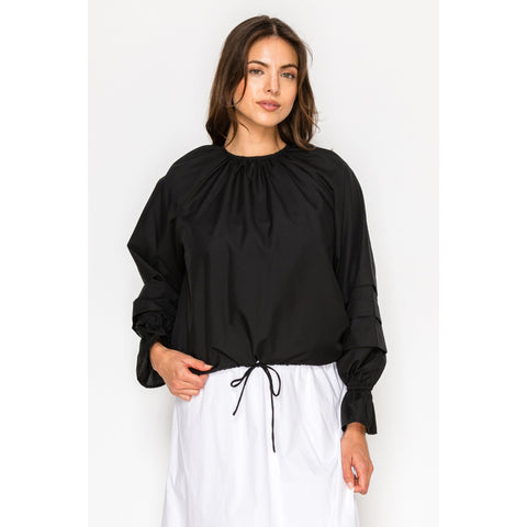 Black Cinch Waist Blouse