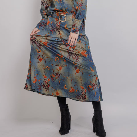 Buckle Midi Skirt Teal/Bronze