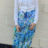 Blue/White Print Tiered Skirt