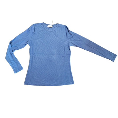 Smokey Blue Micro Ribbed Crew Neck Tee Long Sleeve