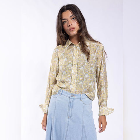 Yellow Printed Button Down Shirt