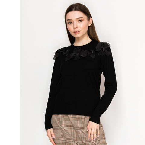 3D Flower Black Sweater