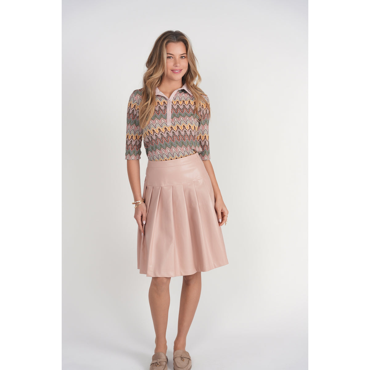 Pink Drop Waist Leather Pleated Skirt Adina LV