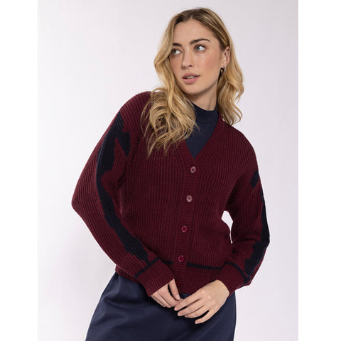 Contrast Sleeve Detail Cardi Wine Navy