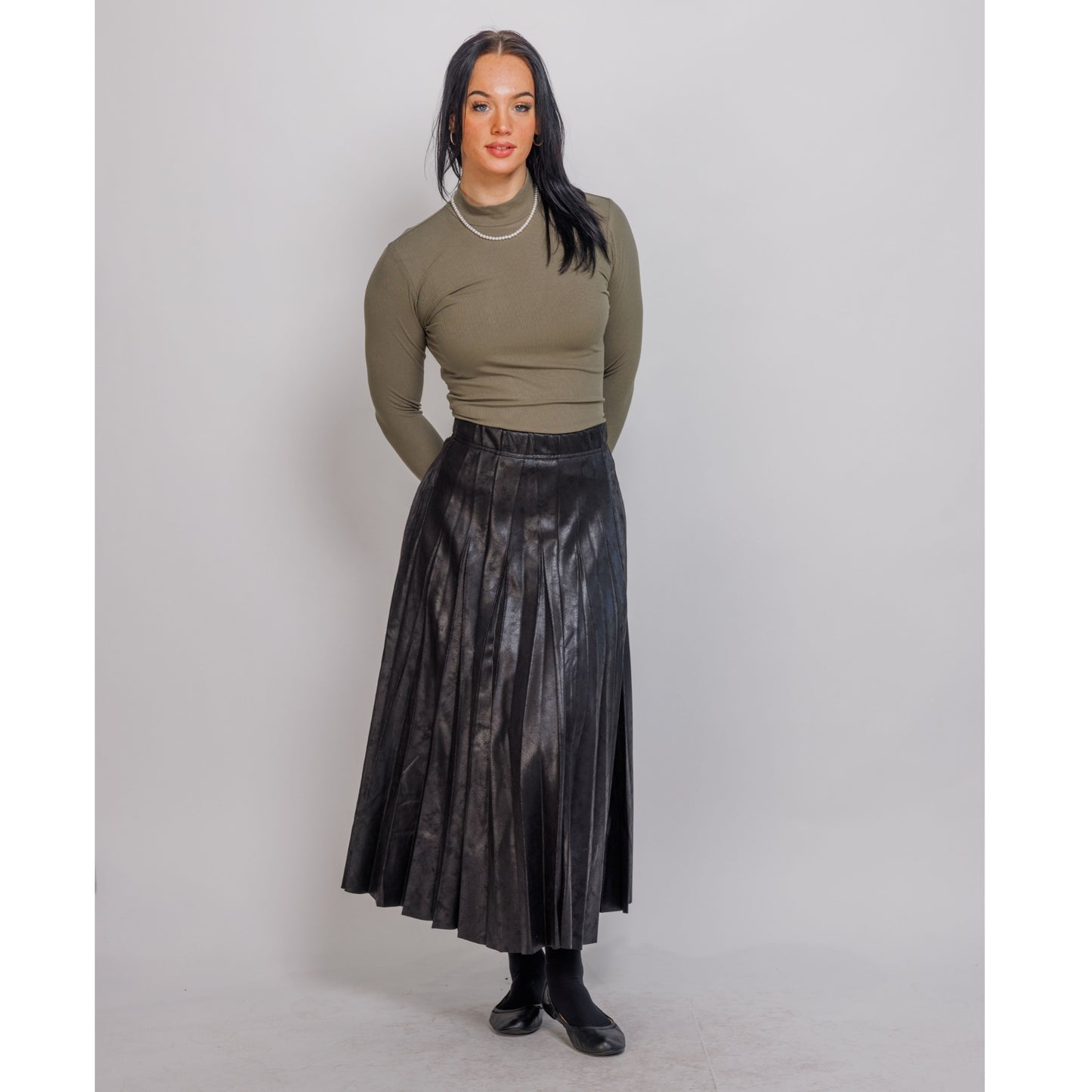 Olive Microribbed Mock Neck