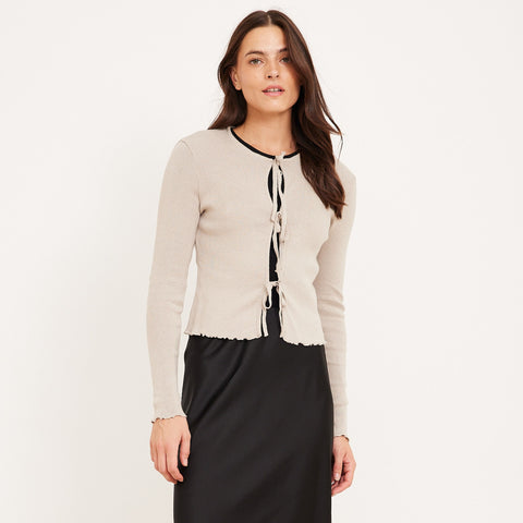 Dark Sand Tie Cardigan Sweater OC