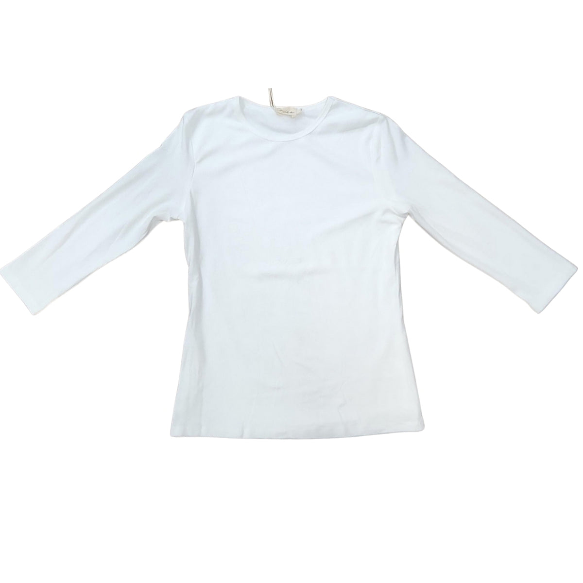 White Micro Ribbed Crew Neck Tee 3/4 sleeve