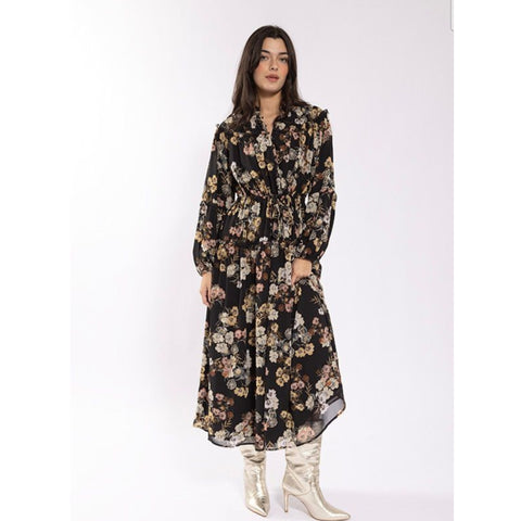 Floral Pull Waist Dress Black Neutral