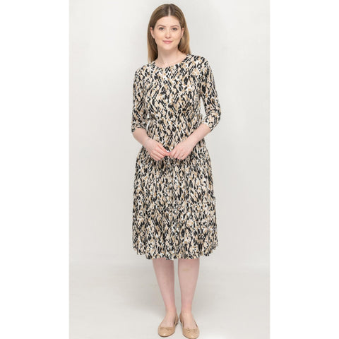 Tiered Drawstring Dress Neutral Print