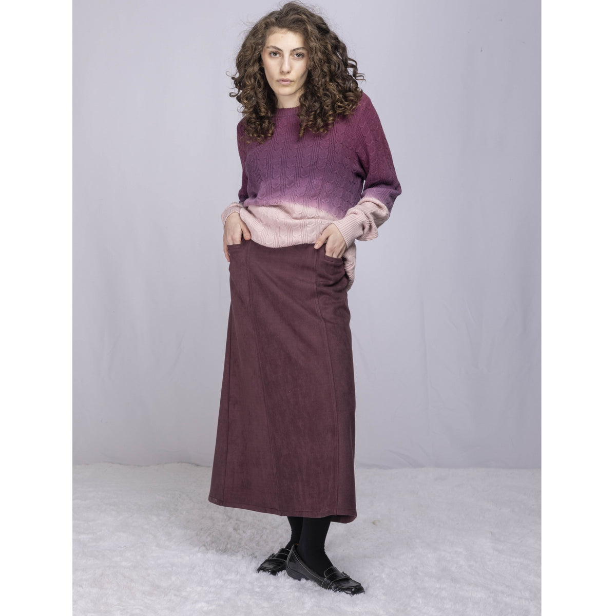 Suede Panel Skirt Burgundy