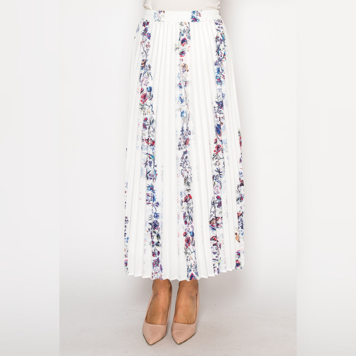 Floral Strip Pleate Skirt - The Mimi Boutique