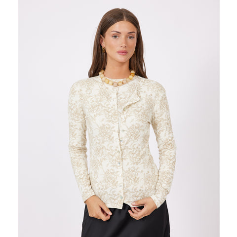 Cream Printed Floral Cardigan OC