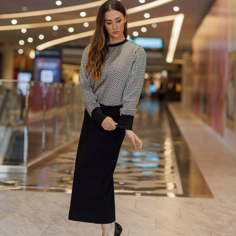 Micro Ribbed Straight Maxi Skirt Black