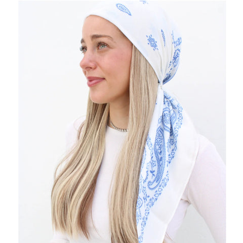 White & Blue Paisley Headscarf SB (More Styles)