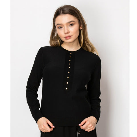 Black Cute Button Front Sweater