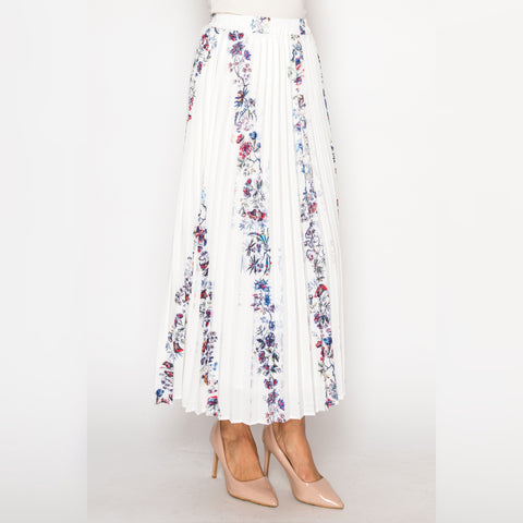 Floral Strip Pleate Skirt - The Mimi Boutique