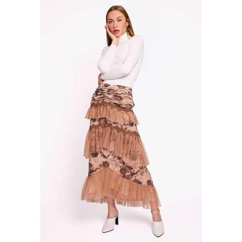 High Low Velvet Burnout Skirt Brown