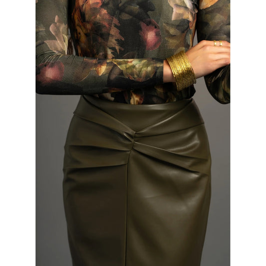 Musubi Knot Olive Leather Skirt