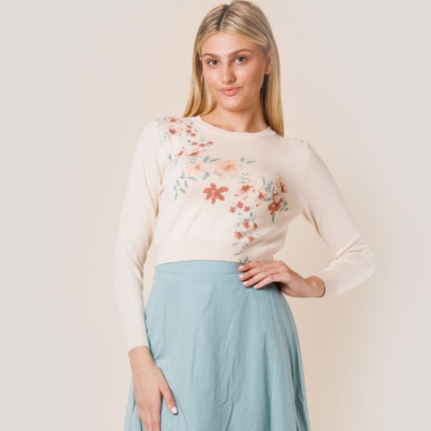 Cream & Rust Floral Sweater Lilac Teen - The Mimi Boutique