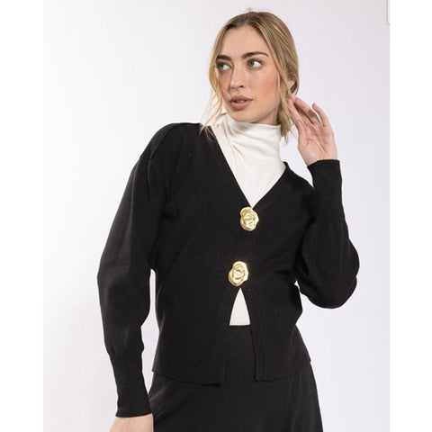 Exaggerated Button Cardi Black