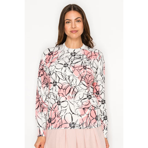 Pink & White Sketch Flower Sweater Yal - The Mimi Boutique