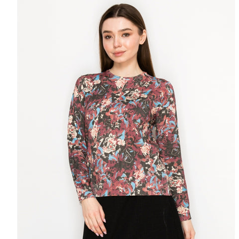 Burgundy Little Flower Sweater