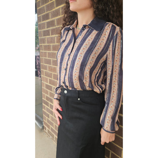 Nora Navy Lurex Blouse