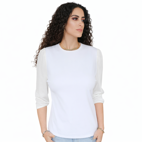 White Ribbed Sleeve Shirt