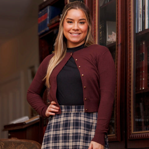 Burgundy Crew Neck Cardigan Sweater