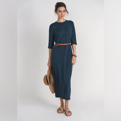 Pocket T-shirt Dress Indigo Adina LV - The Mimi Boutique