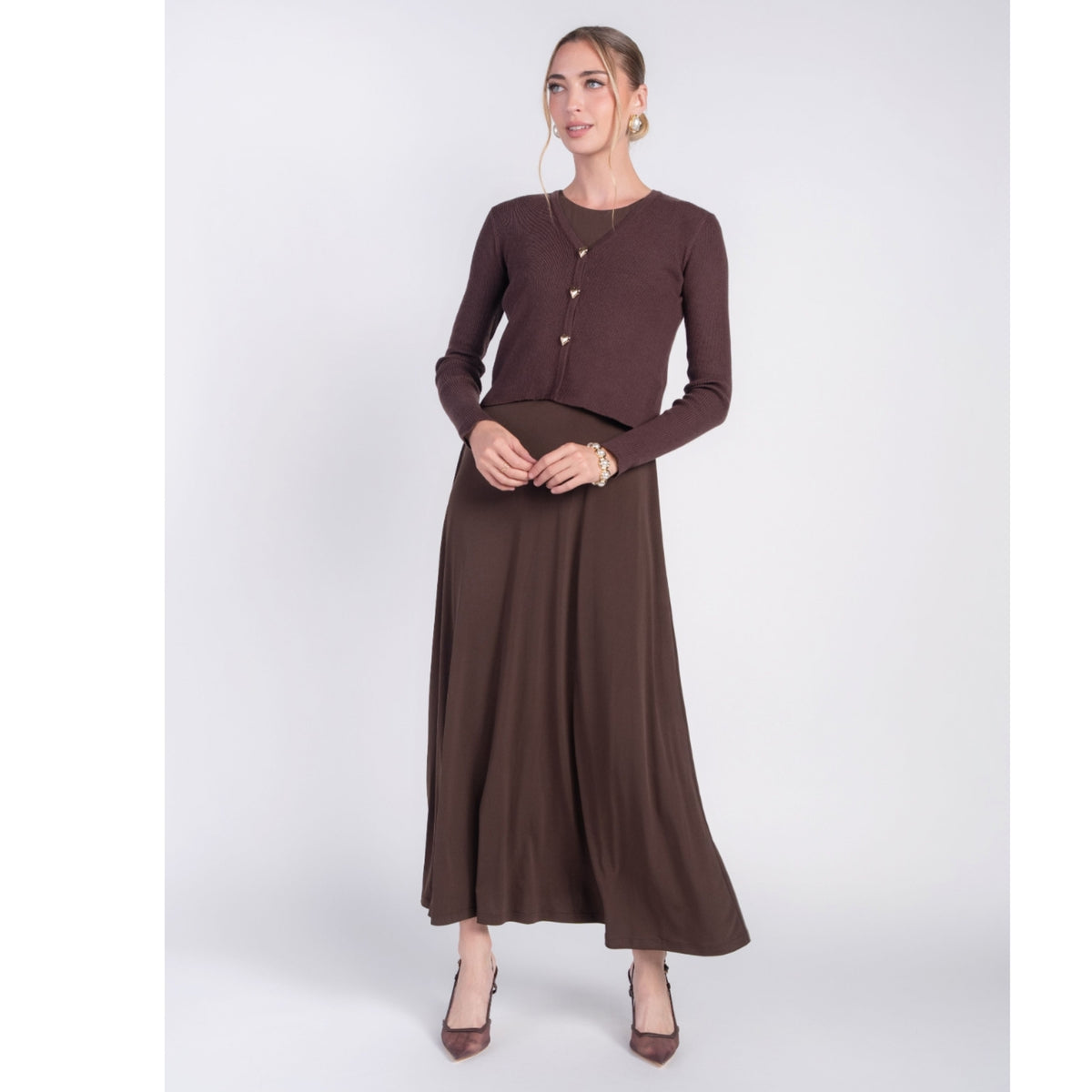 Chocolate Sleeveless Jersey Dress Adina LV