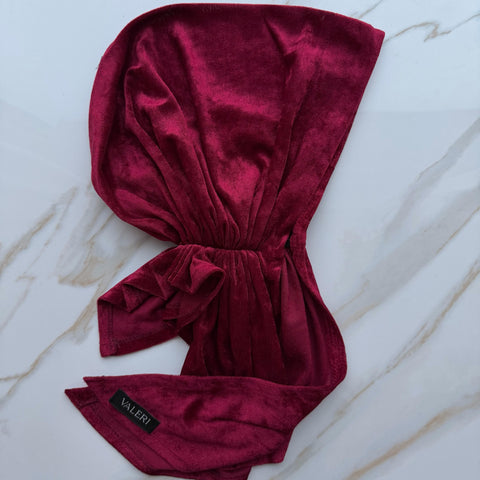 Cherry Velvet Pre-tied Scarf Valeri