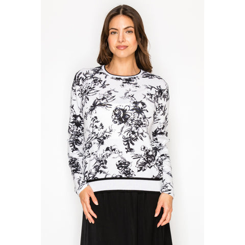 Black & White Floral Sweater Yal - The Mimi Boutique