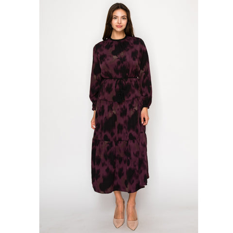 Burgundy Print Rope Dress