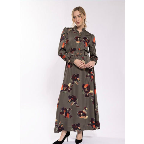 Belted Floral Dress Olive