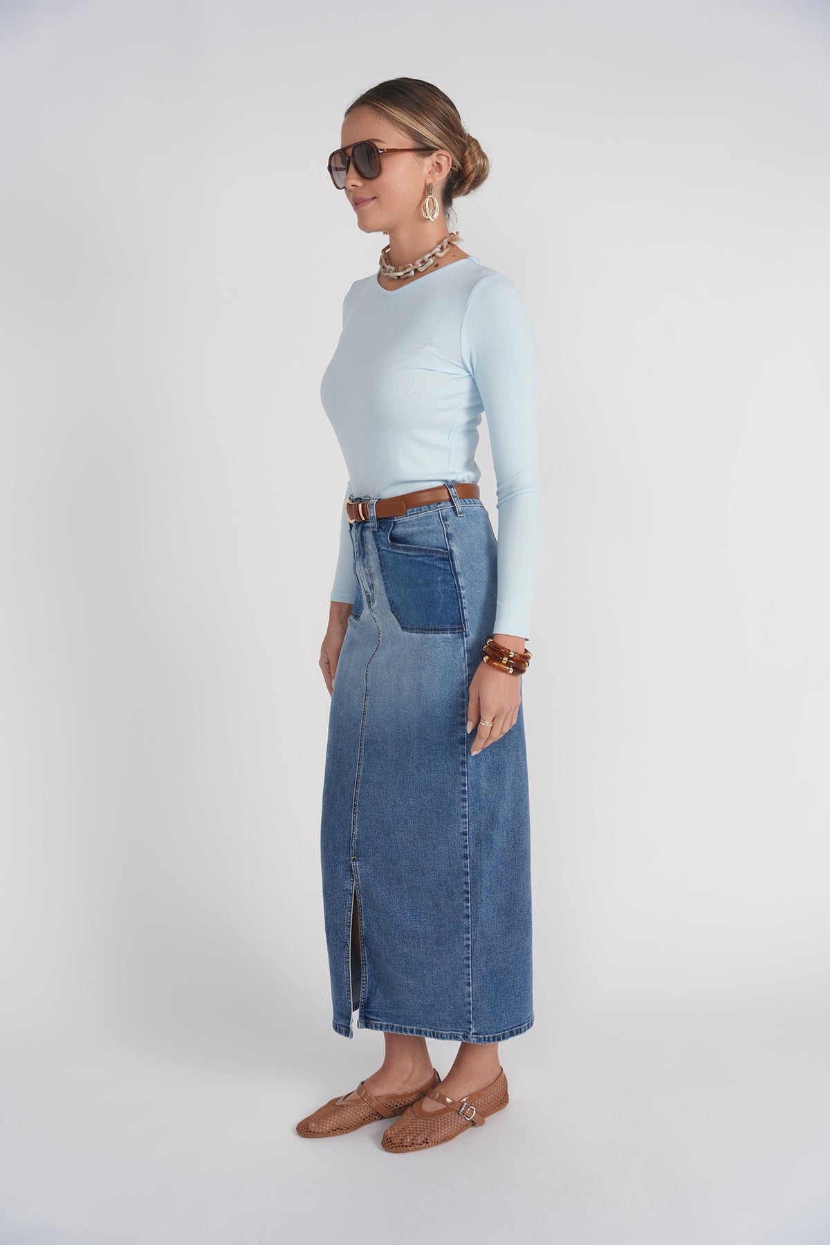 Contrast Pocket Midi Skirt Blue Adina LV