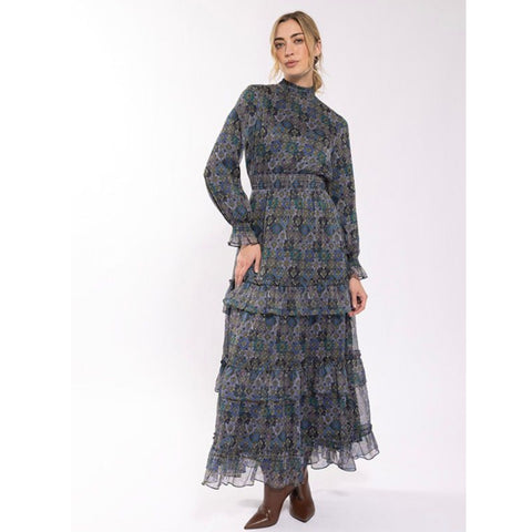 Ruffle Bottom Printed Chiffon Dress Maple & Cliff