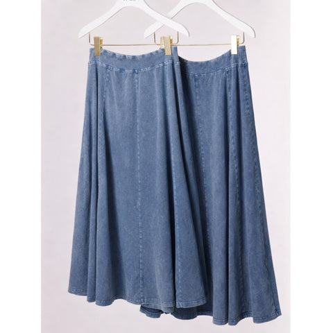 Blue Panel Acid Wash Knee Skirt - The Mimi Boutique