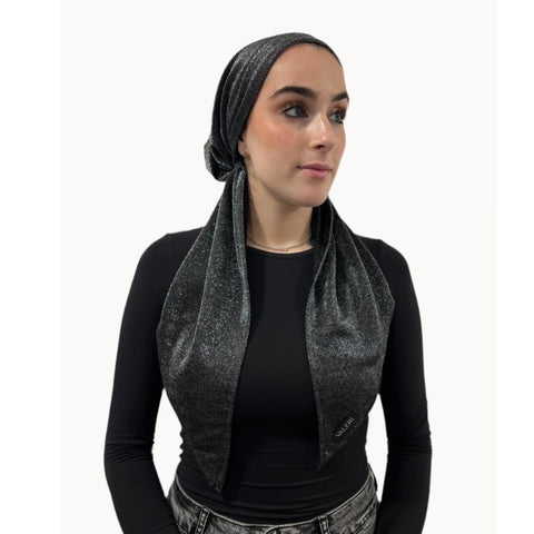 Black Shimmer Pre-tied Headscarf Valeri