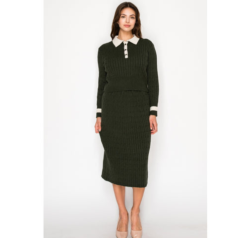 Olive Rope Knit Sweater Set Sold Separately