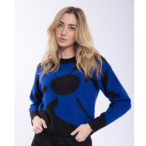 Enlarged Flower Sweater Cobalt