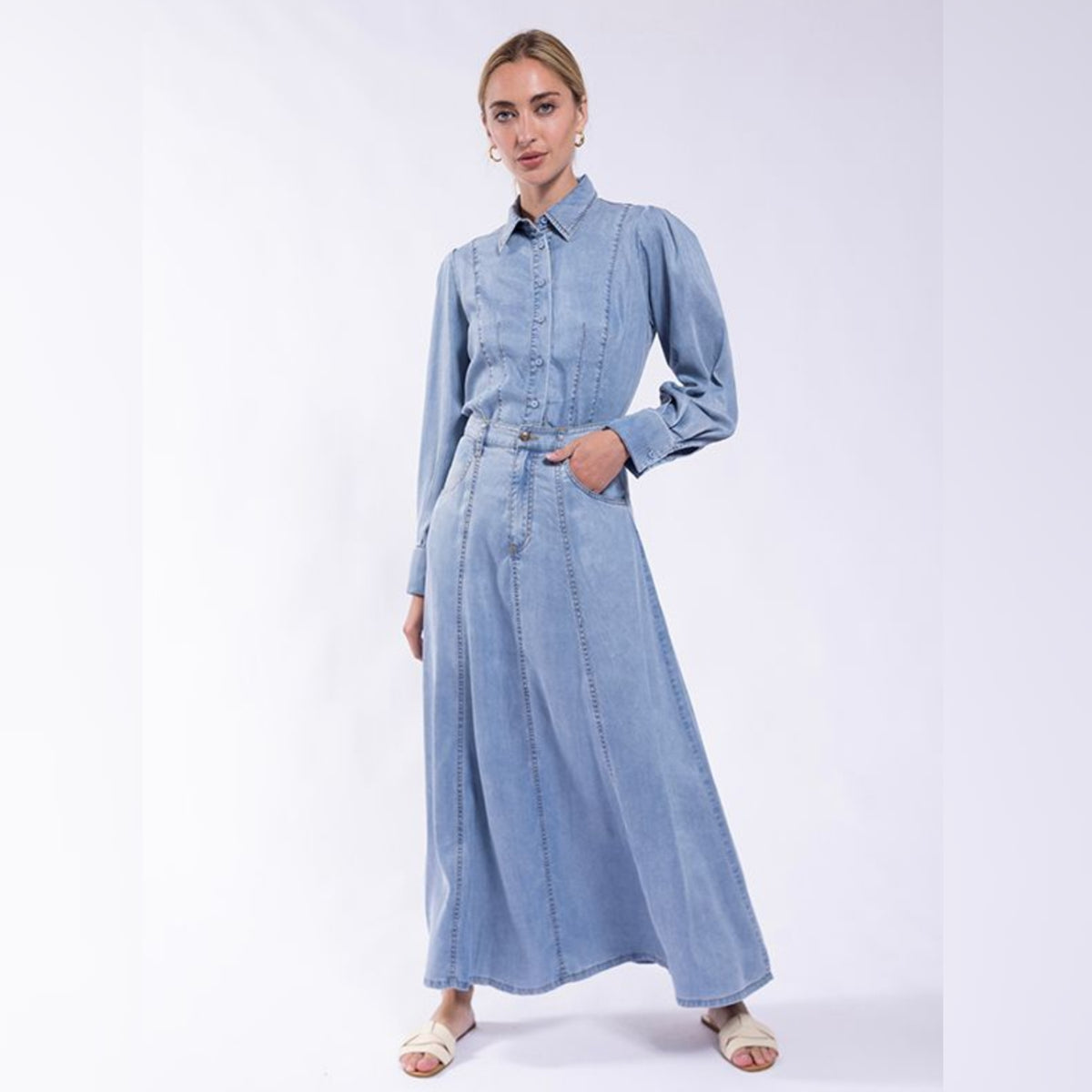 Light Denim Tailored Denim Blouse