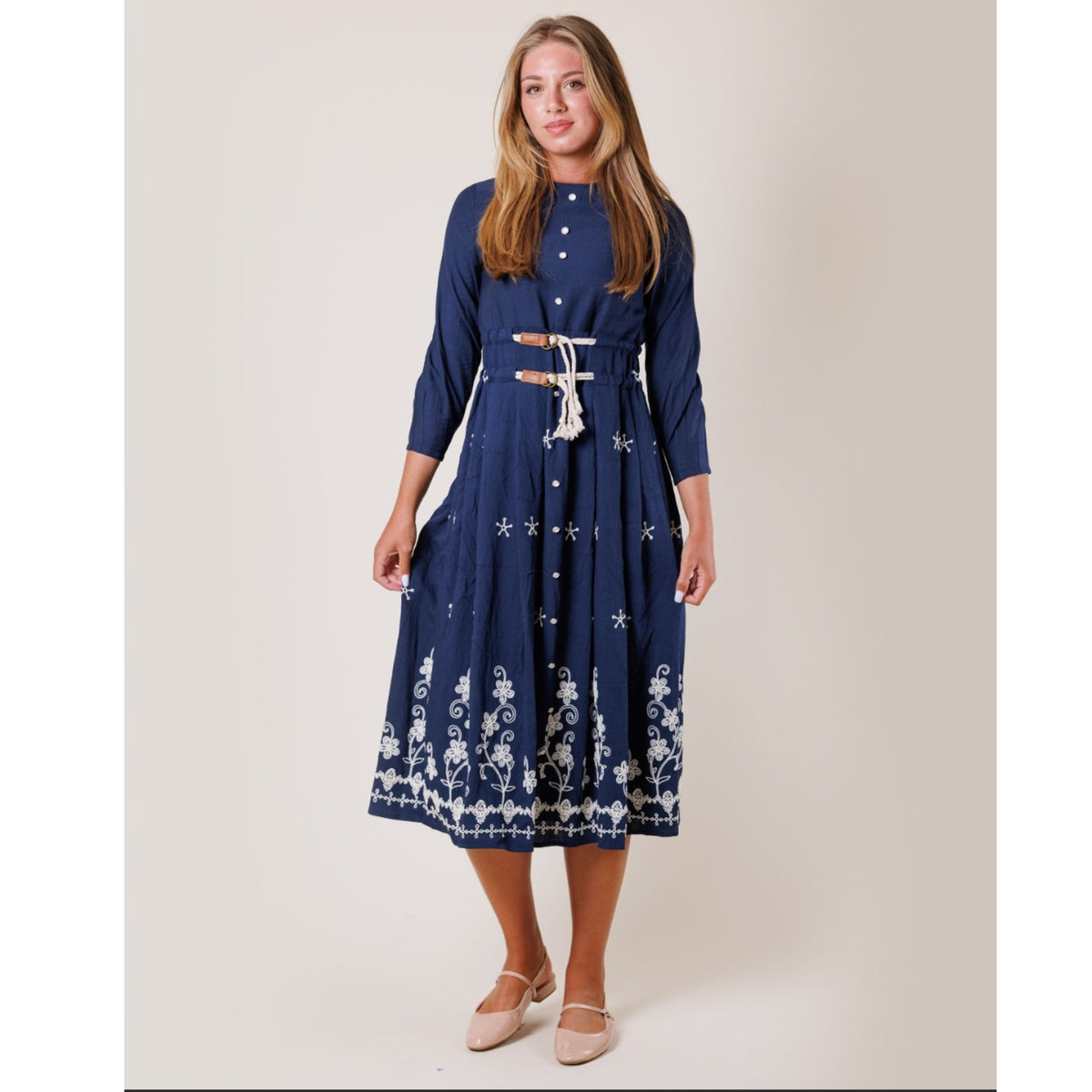 Embroidered Navy Dress Lilac Teen