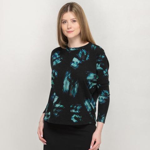 Sweater Dolman Monkey Top Turquoise Brushstrokes