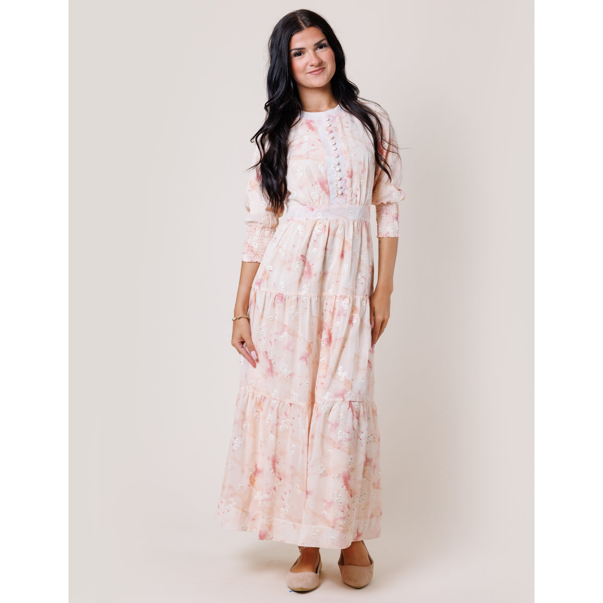 Peach Floral Tiered Dress Lilac Teen