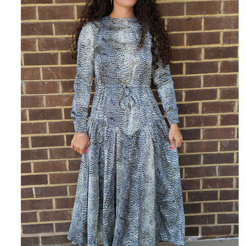 Grey Print Drawstring Dress Lilac Teen