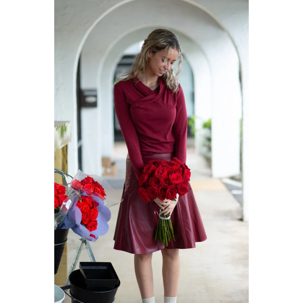 Cherry Drop Hem Leather Skirt Adina LV