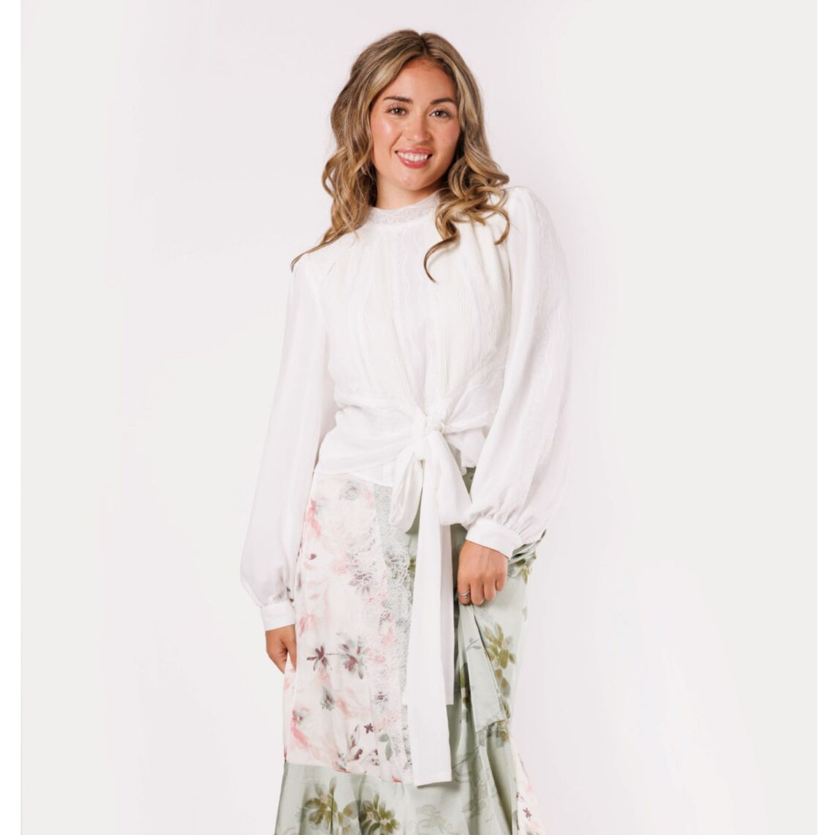 Chiffon Lace Tie Fringe Top - The Mimi Boutique